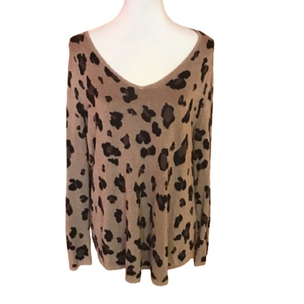 Chico's Women's Brown Leopard Print V-Neck Sweater